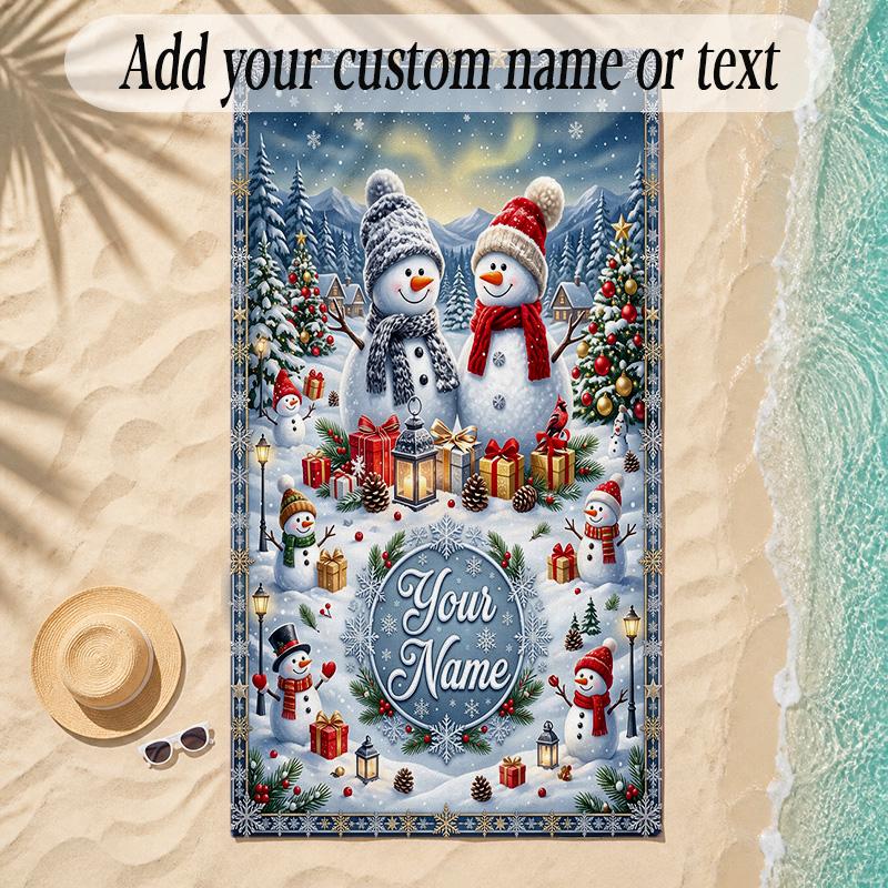 Snow Theme Soft Beach Towel Personalized Custom Name Text Towel Portable for Beach Pool Travel