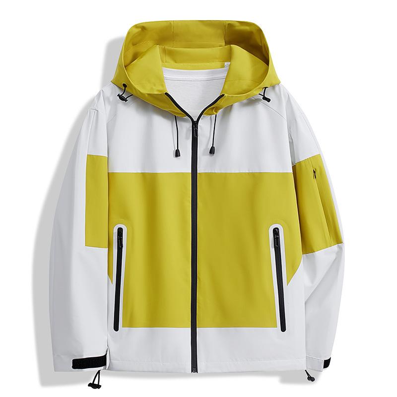 Men's and Women's Autumn and Winter Thin Hooded Jackets, Contrasting Color Youth Group Clothes, Outdoor Camping Windproof Jackets, Men's
