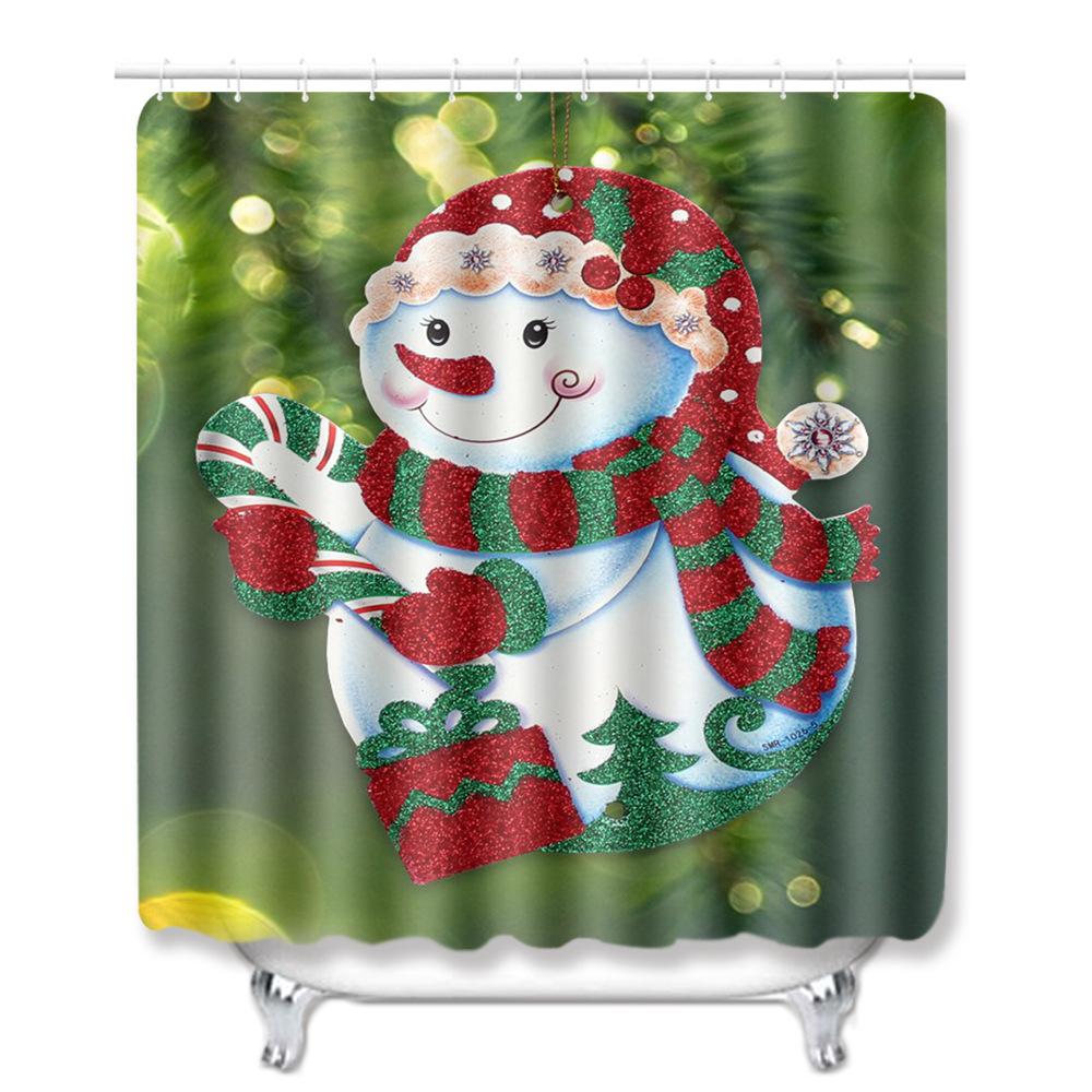 Christmas Shower Curtain Floor Mat Combination Four-Piece Set Bathroom Toilet Carpet Shower Room Mat Foot Mat