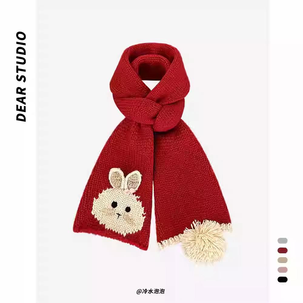 Cute Cartoon Bunny Wool Scarf Female Warm Neck Protection Student White Handmade Knitted Scarf