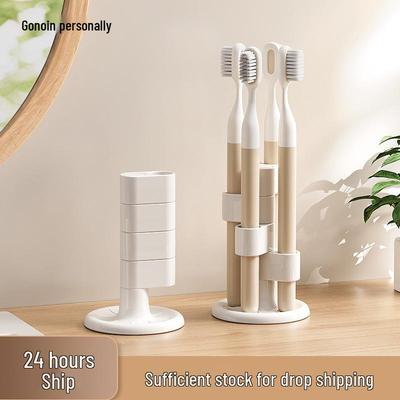 Rotating Bathroom Toothbrush & Makeup Brush Holder with Compartments