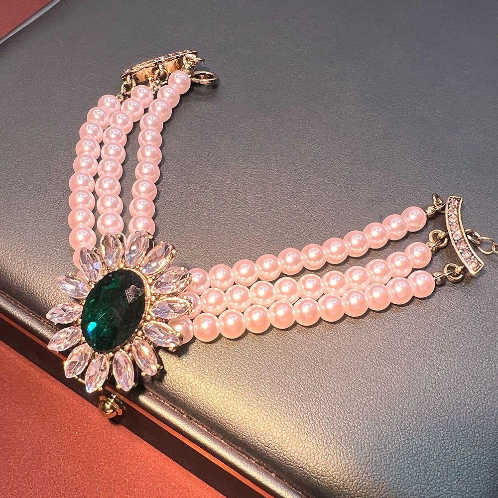 Flower Multilayer Jewelry Set Inlaid Rhinestone Clavicle Chain Pearl Necklace Earring Set Women