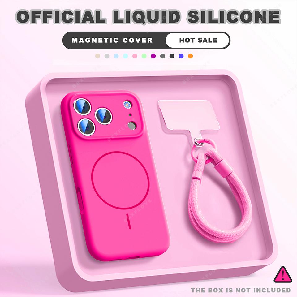 

Magnetic Wrist Strap Liquid Silicone Phone Case For iPhone 11 12 13 16 17 Pro Max Air 15 14 16 Plus 16E Magsafe Lanyard Cover For iPhone 12