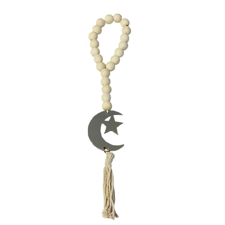 

Eid Mubarak Wooden Beads Garlands with Acrylic Moon Pendant Tassels Ramadans Islamic Hanging Ornament Muslims Party Decors
