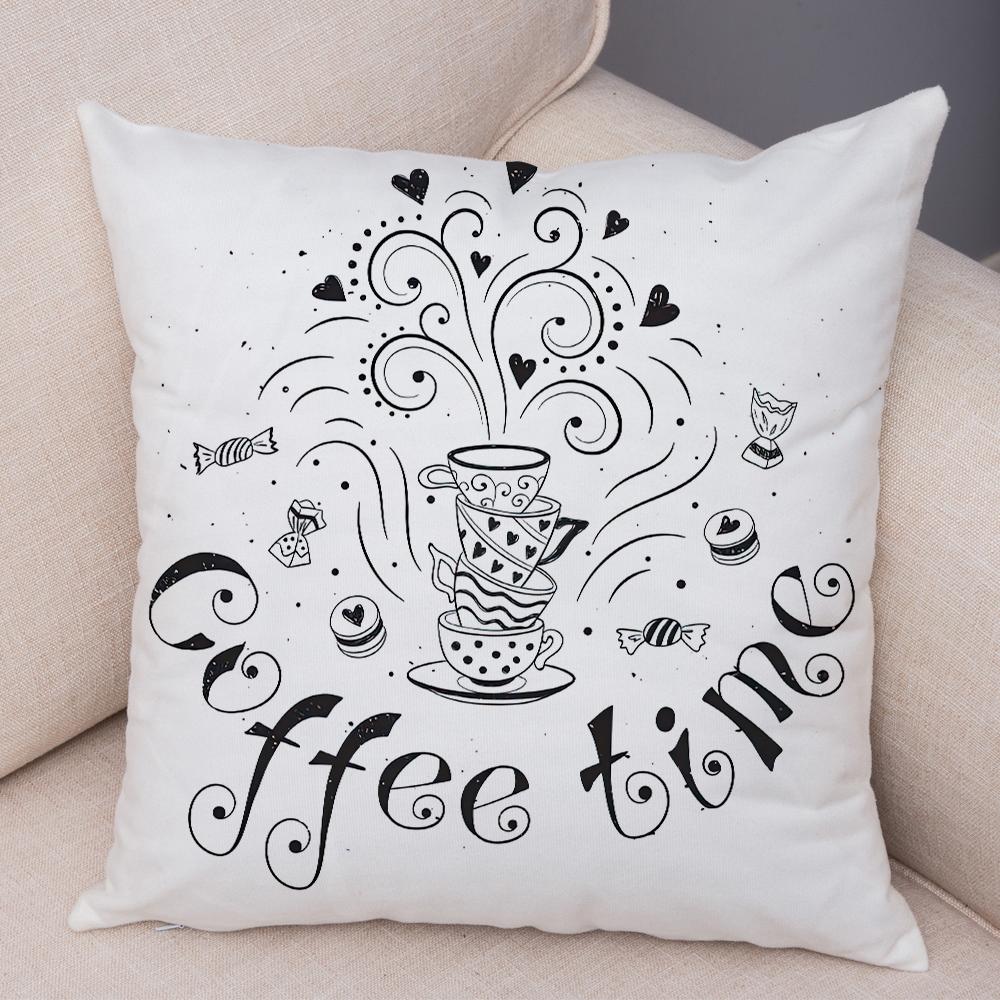 Coffee Time Cushion Cover Colorful Stacked Cup Design Polyester Bedroom Decor Throw Pillow Case