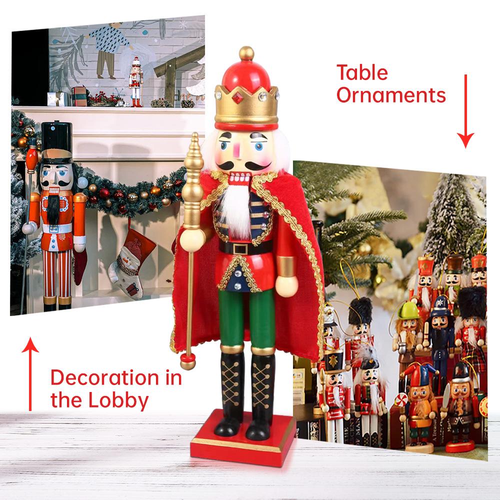 38CM Nutcracker Miniatures Wooden Nutcracker Puppet Ornament Desktop Decoration Cartoon Walnut Soldier Christmas Home Decoration