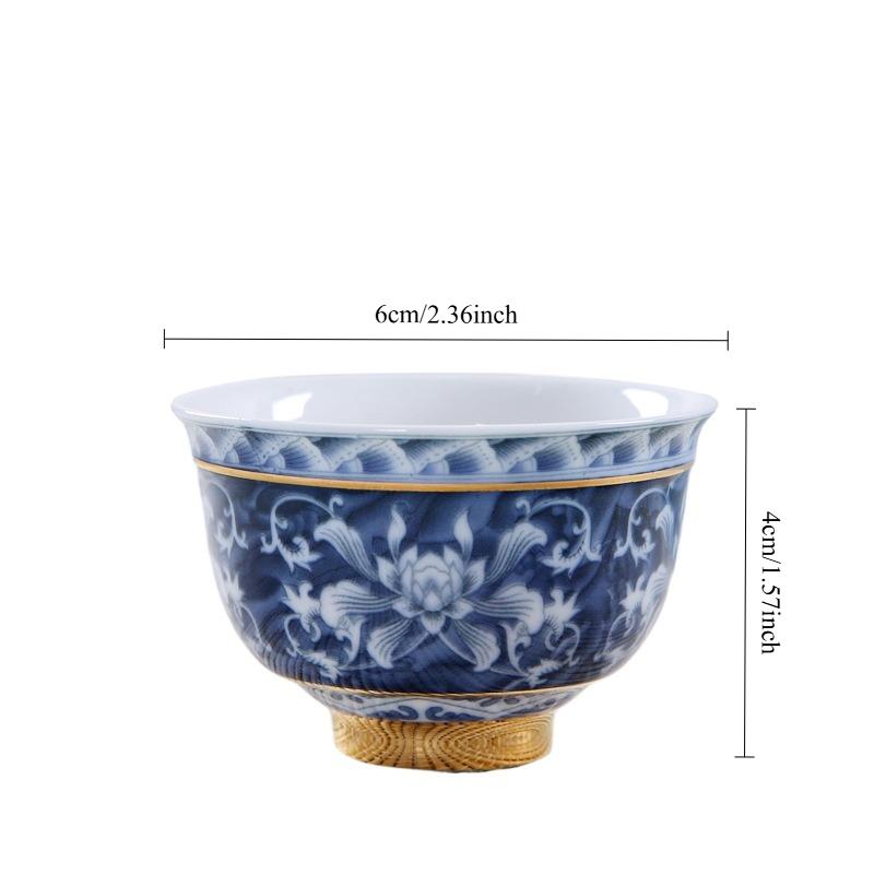 Vintage Master Cup, 1 Blue and White Porcelain Teacup, Small Tea Bowl, Ceramic Kung Fu Set, Gold Edged Tea Bowl, Single Cup