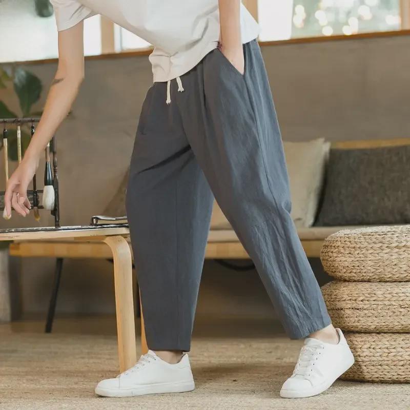 Chinese-Style Men's Loose Linen Pants - Summer Thin, Straight, Wide-Leg Harem Trousers