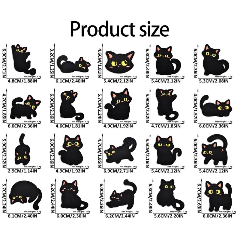 20PCS Black Cats Clothes Sticker Embroidery Patches No Sewing Fabric Stickers For Kids Clothing Backpacks Jackets Repairing