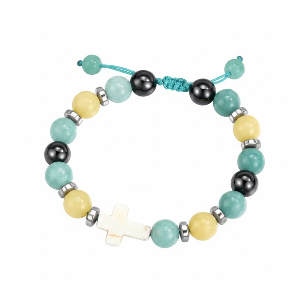 Adjustable Pearl Beaded Bracelets Birthday Gifts Handmade Cross Stone Bracelet with Bless Card Christian Bracelet For Kids