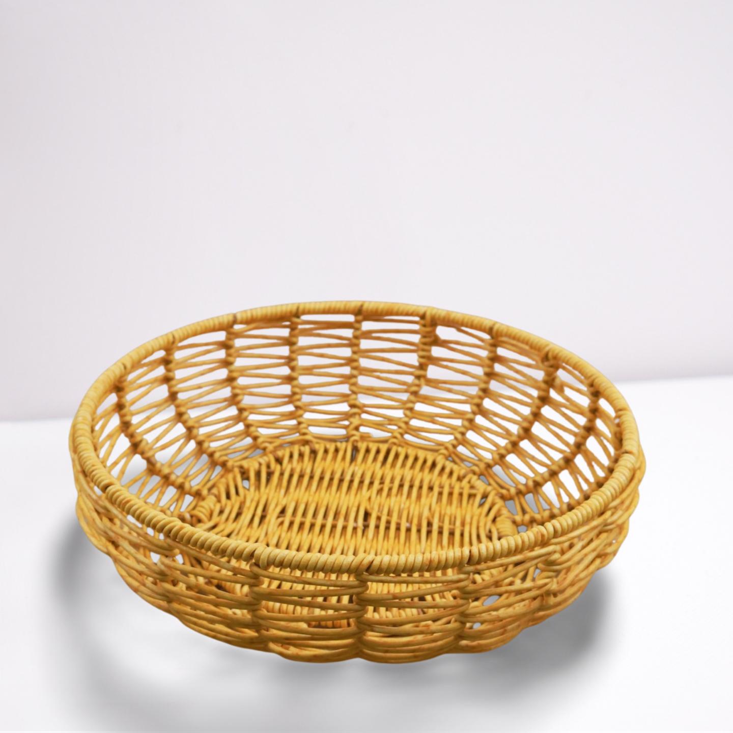 Handwoven Imitation Rattan Round Basket Fruit Vegetable Bread Storage Picnic Home Kitchen Organizer Eco-Friendly Decorative Tray S diameter 23cm жёлтый