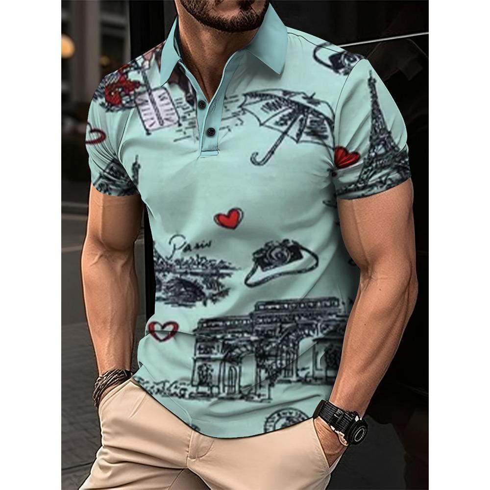 Summer Letter Printed Casual Men's Polo Shirt