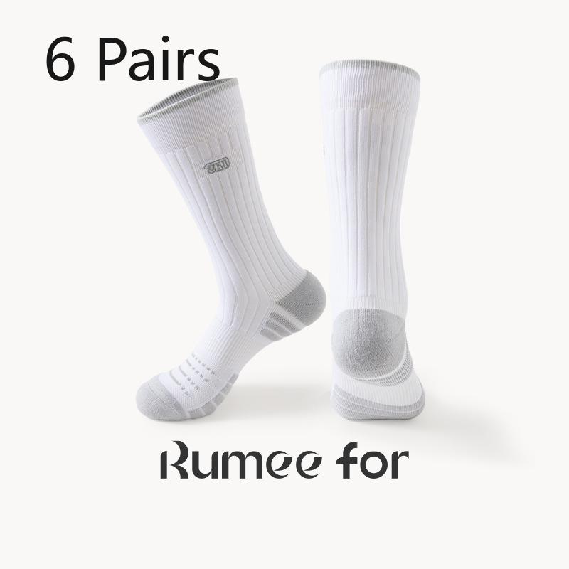 6 Pairs of Men's Embroidered Thick Towel Bottom Sports Anti Skid Shock Absorption Basketball Socks