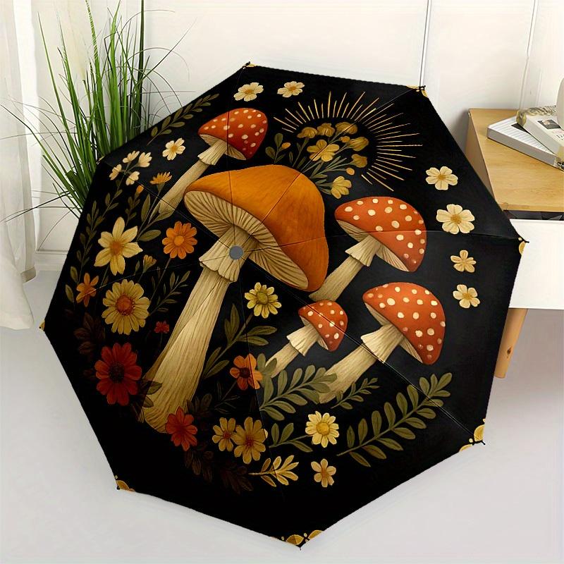 1pc Mushroom Garden Illustration Umbrella with Plastic Handle,Suitable for All Seasons Home Travel Outdoor UmbrellaB1691