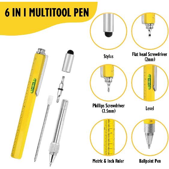 Cutier Cool Pen Gifts for Men, 6-in-1 Multi Tool Tech Pen Gadgets Tools for Men, Personalized Gifts for Dad or Him, Funny Gift for Christmas,
