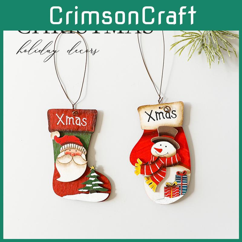 Christmas Hanging Tree Wooden Ornaments Featuring Santa Snowman Cheer Holiday