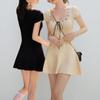 New Arrivals Open RUn Women U Neck Ribbon Point Knit Mini Flare Dress