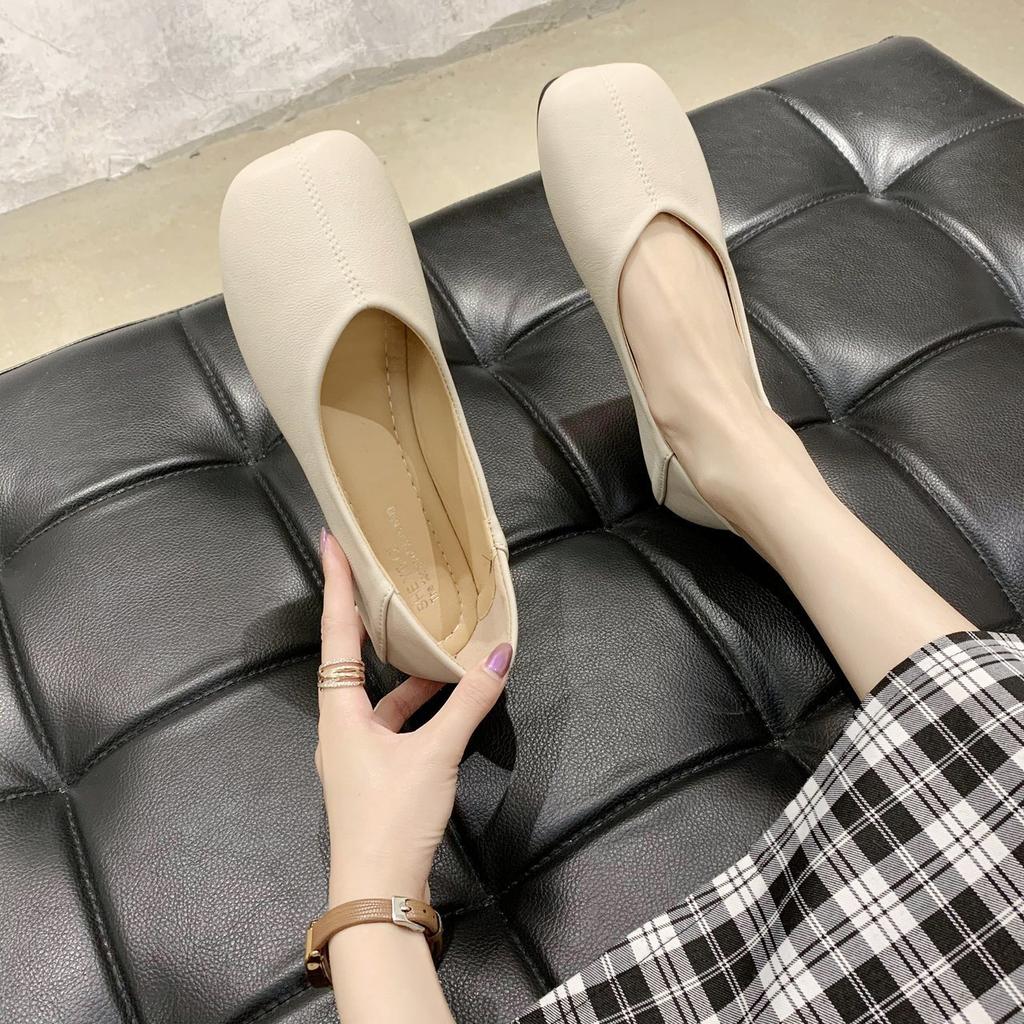 Shallow Mouth Square Head Single Shoes Women's 2024 Spring and Autumn New Versatile Internet Celebrity Flat Lazy One Pedal Doudou Shoes Summer