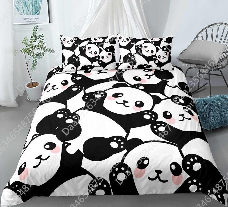 New Panda Bedding Set Single Twin Full Queen King Size Cartoon Animals Bed Set Aldult Kid Bedroom Duvetcover Sets 3D Anime 043