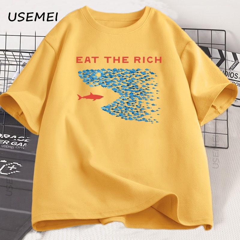Ät de rika T-shirt Män Kvinnor Rolig Bomull Kortärmad T-shirt Streetwear Tryckt T-shirt Casual Roliga Toppar Herrkläder