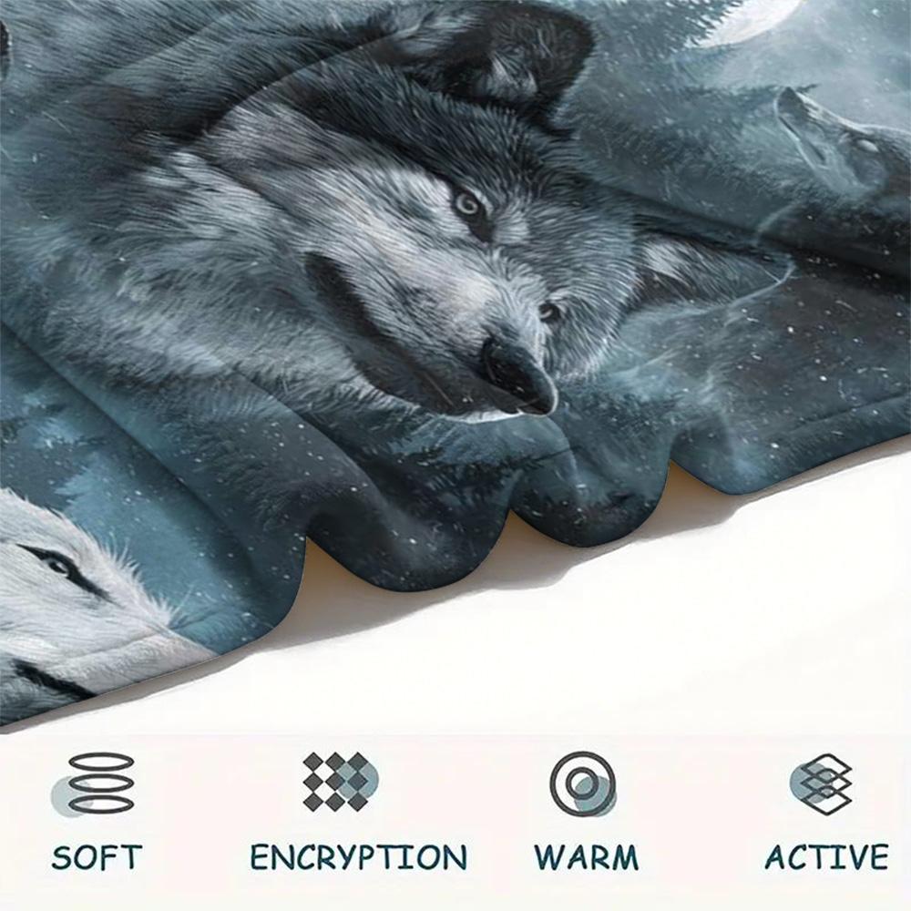1PC Gray wolf Print Flannel Blanket, High quality Comfortable for All Seasons, Home Decor, Warmth and Comfort