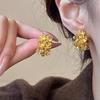 Trend Blossoms Golden Flowers C-shaped Dangle Earrings for Women Hyperbole Ear Jewelry Accessories Girl Gift