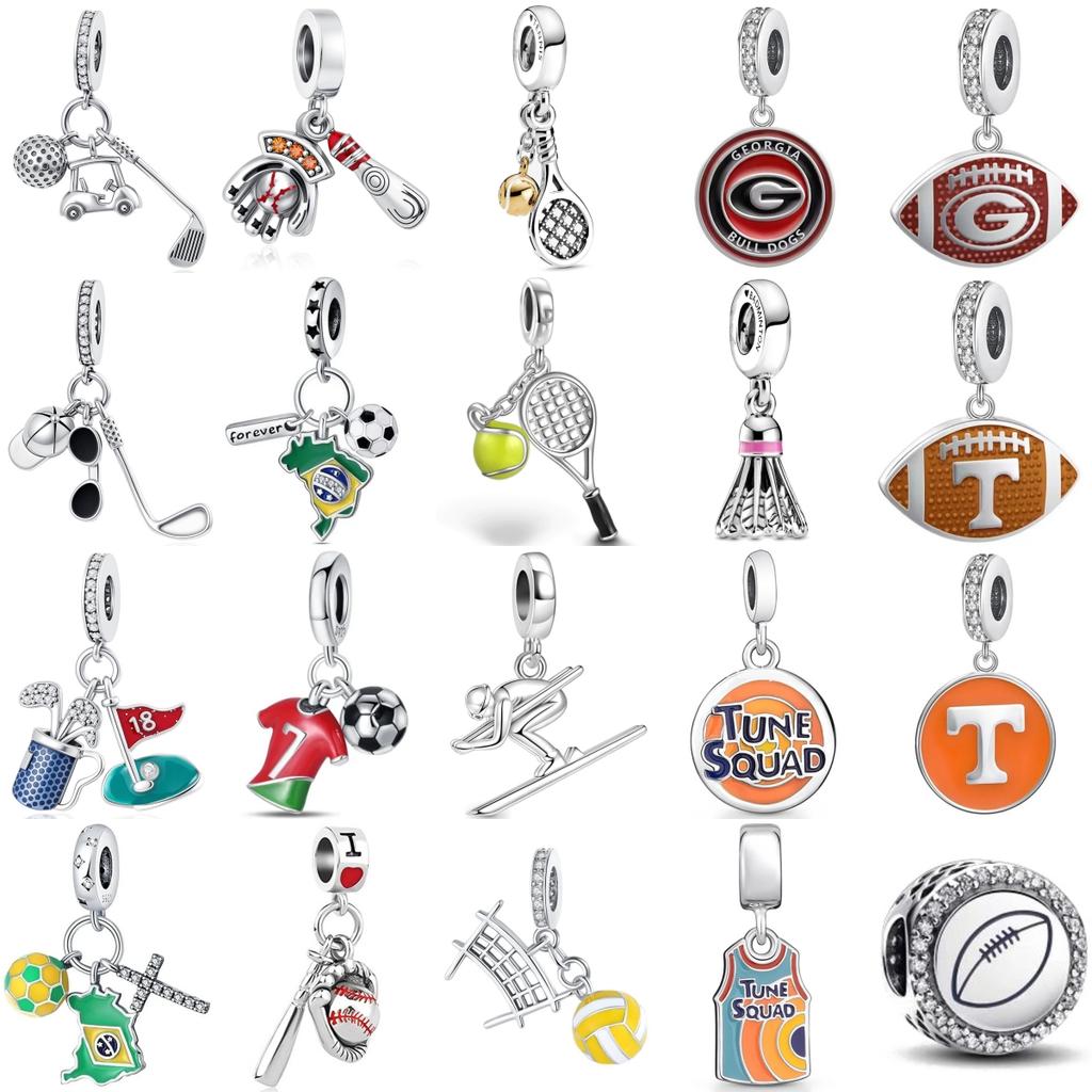 New Copper Sports Series Badminton Rugby Charm Of Chain Bead Fit Original Bracelet Accessories Diy Ladies Jewelry