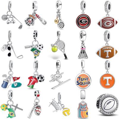 New Copper Sports Series Badminton Rugby Charm Of Chain Bead Fit Original Bracelet Accessories Diy Ladies Jewelry
