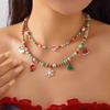 Trendy Christmas Handmade Beads Double Layer Necklace for Women Delicate Party Jewelry Festival Santa Claus Polymer Clay Gift
