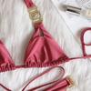 Bikini Sexy Crystal Diamond Bandage Solid Color Swimwear