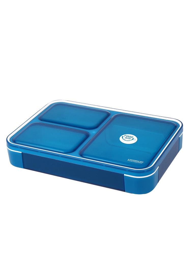 Foodman Bento Clear Double Secure with CB DSK Box, Slim, Portable, Stand-Up, 600ml, Blue, Leak-Resistant, Sealing, 4-Point Lock, Japan,
