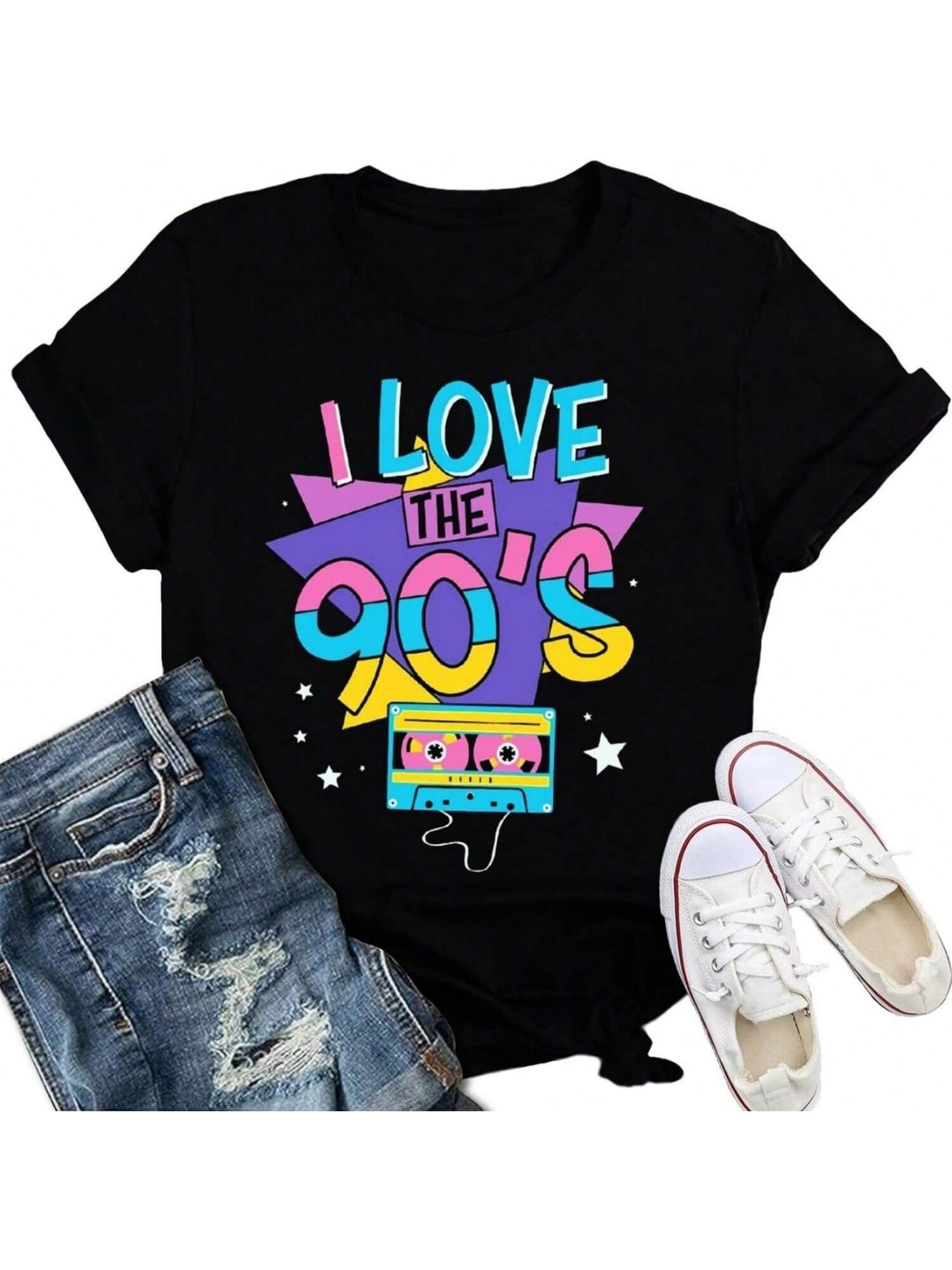 90 s Shirt For Women I Love The 90 s T-Shirt Back To The 90s Tee Vintage Neon Party Music Tops S разноцветный