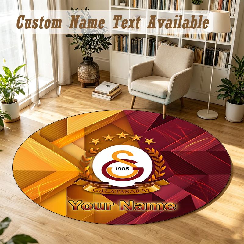 Round Rug Custom NameGalatasaray FC Pattern Non Slip Carpet Home Floor Decor