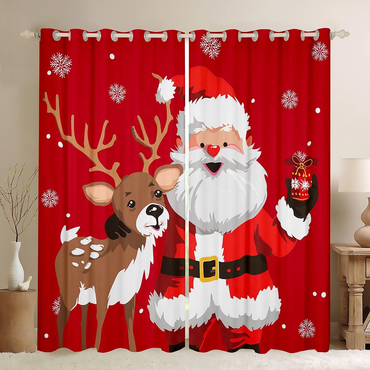 

Blackout Christmas Tree Curtain Cute Santa Claus Living Room Decor Cartoon Snowman Window Curtains Drape Made Of Polyester Washable Sitting Ready W100*H130(CM)-Grommet top&2PCS