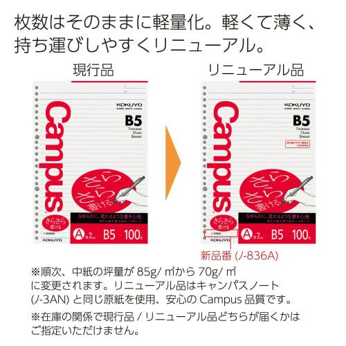 KOKUYO Campus Loose Leaf B5 A-lined 100 sheets No-836A