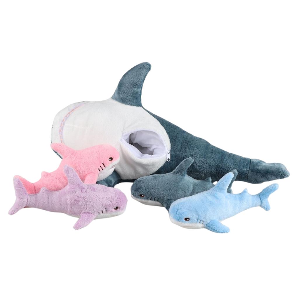 55Cm Giant Shark Animal Plush With 4 Baby Plush In Her Tummy Soft Squishy Shark Toys Giant Pillows Shark For Kids Gifts Birthday