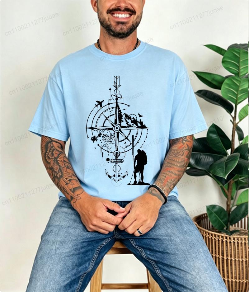 Tshirt For Unisex Compass Travel Funny T Shirt Unisex Tops Casual Clothing Oversize Vintage Clothes Fashion Trend Tshirt Short Sleeve