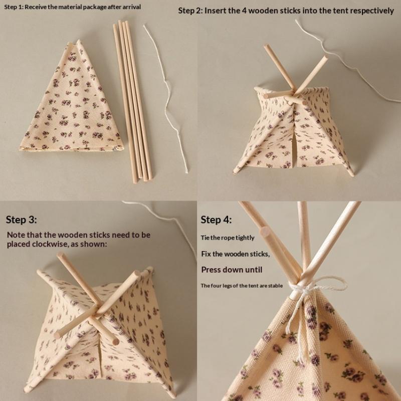 1:12 Scale Dollhouse Mini Camping Tent With Floral Wave Point Pattern Handmade Simulation Tent Model Scene Decoration