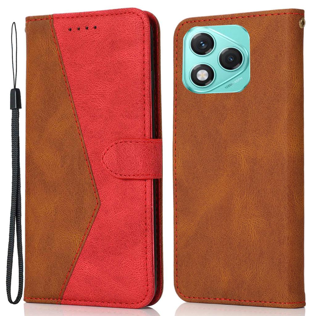 For Honor 400 Lite 5G Case Color Splicing Wallet Stand Leather Phone Cover with Wrist Strap