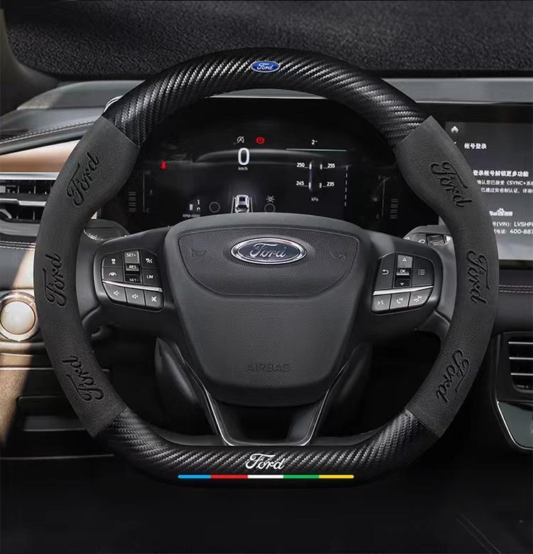 Ford ST EXPLORER EDGE Fiesta Focus Mondeo F150 Fusion Mustang Kuga Ranger Car Anti-Slip Suede Carbon Fiber Steering Wheel Cover