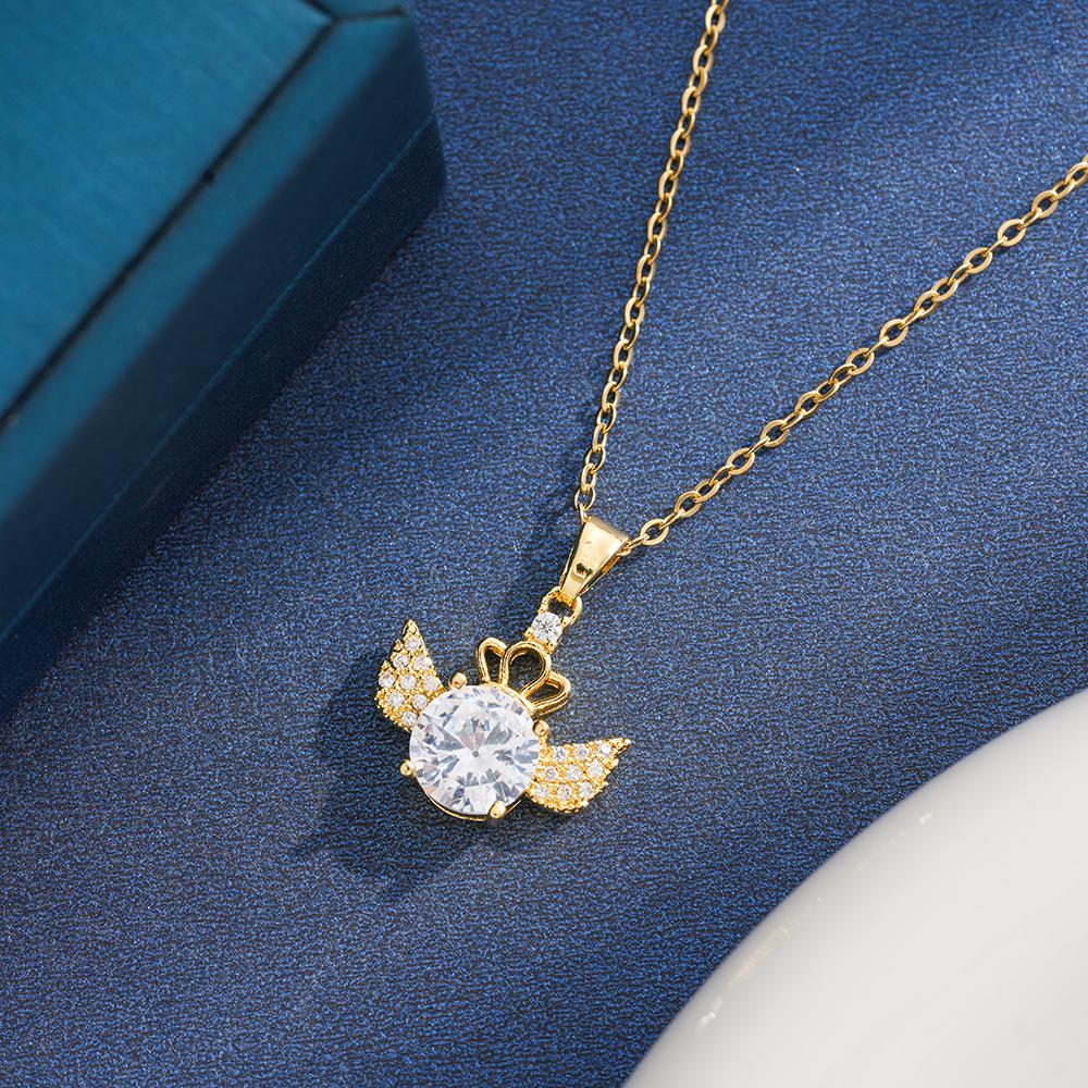 Titanium Steel Crown Wings Full Diamond Necklace for Women - Elegant and Versatile Clavicle Accessory.