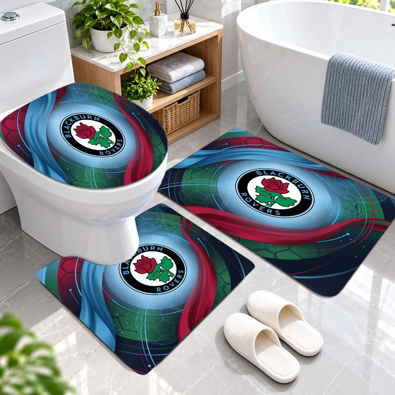 3Pcs Flannel Toilet Mat Set Blackburn Rovers Football Bathroom Rug Bath Carpet Non Slip Home Decor