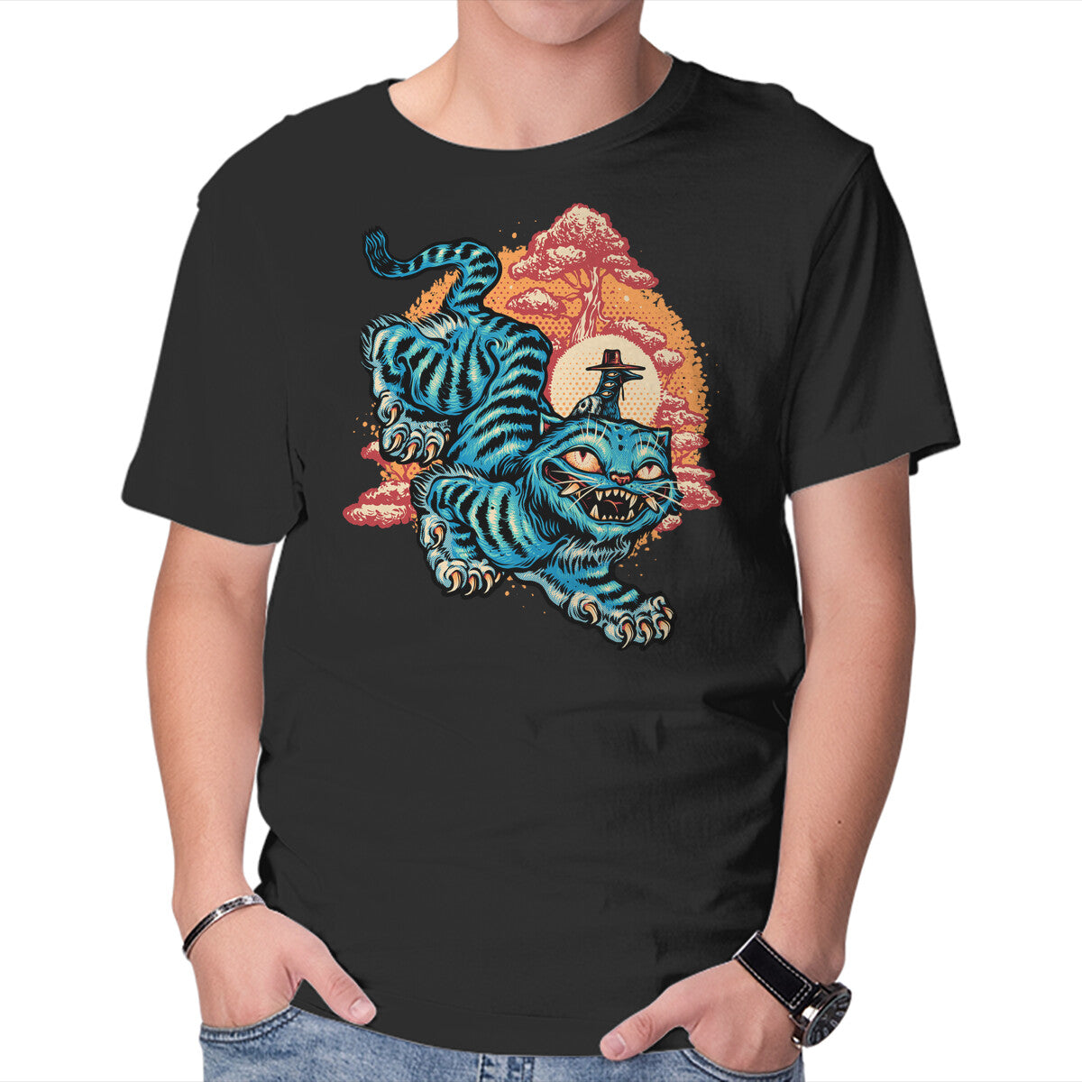 Unisex Crew Neck T-Shirt The Glowing Tiger Graphic Short Sleeve Casual Tee S