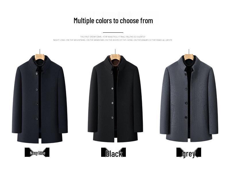 Men's Mid-Length Wool Coat with Removable White Goose Down Liner - Thickened Warm Windbreaker for Autumn/Winter Season
