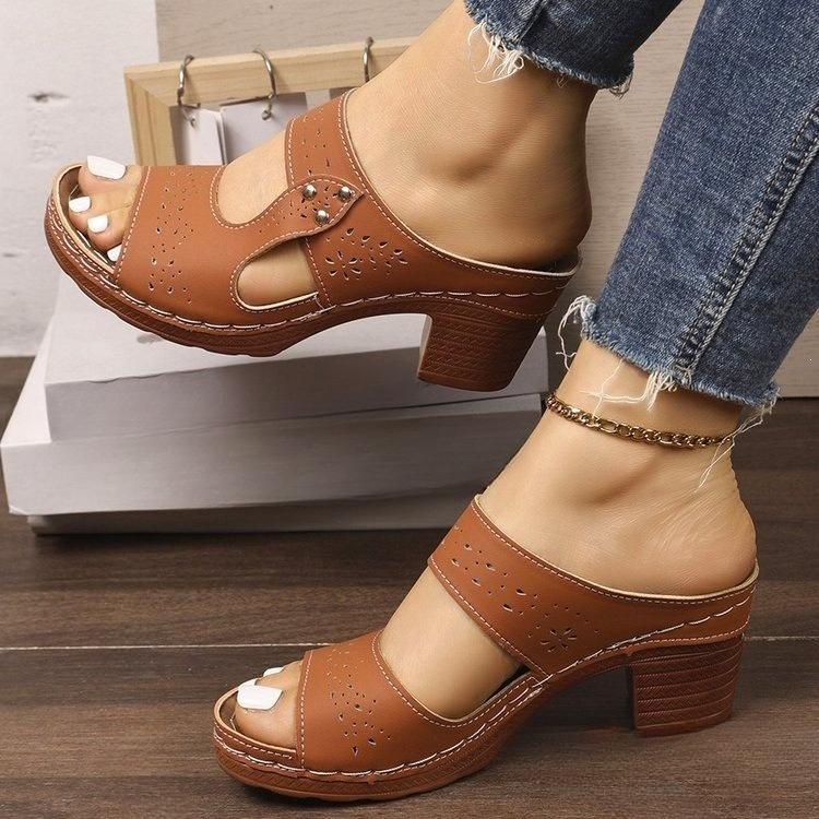 

High-heeled Women s Shoes - New Style, Breathable Thick-soled Flip-flops 43 світло-коричневого кольору