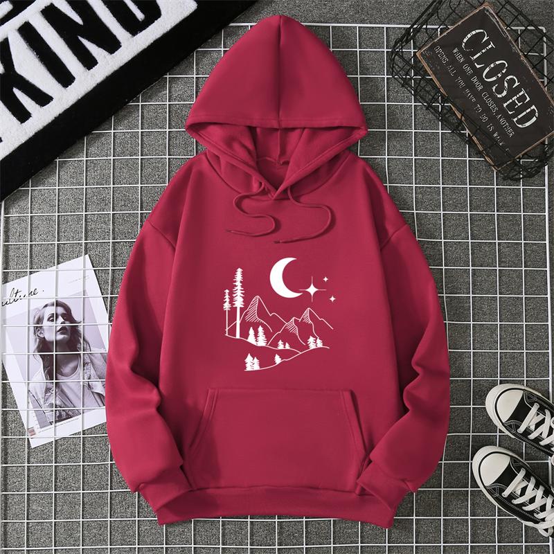 Autumn Winter Crescent Moon Pendant Printed Hoodie Sweatshirt Unisex Casual Style Top Korean Trend Couple Matching Shirt