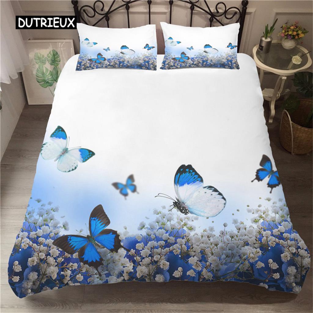 Butterfly Duvet Cover Set Twin Size Colorful Flying Butterfly Pattern Bedding Set for Kid Breathable Soft Microfiber Quilt Cover
