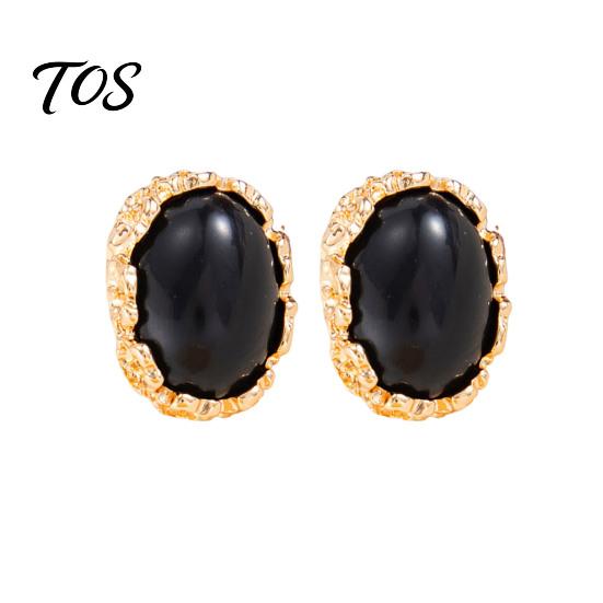 Elegant Resin Gemstone Earrings 1 Pair Vintage Oval Stud for Women, Retro Statement Hypoallergenic Feel Earrings, Gold Frame Chunky Stone Jewelry