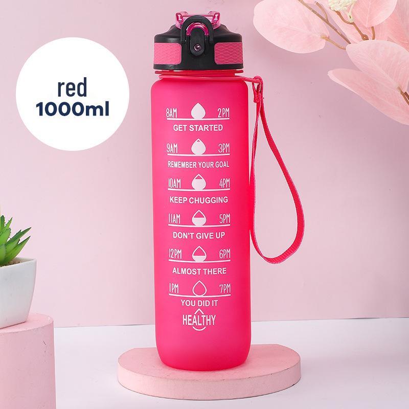 Gradient Color 1L Sports Water Bottle with Straw - Large Capacity Outdoor Plastic Space Cup
