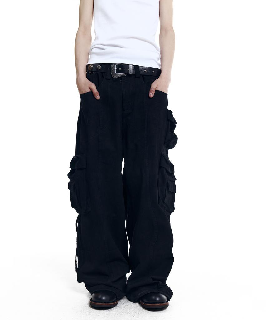 AAKAM Heavy Cargo Shirring Pants (Black)